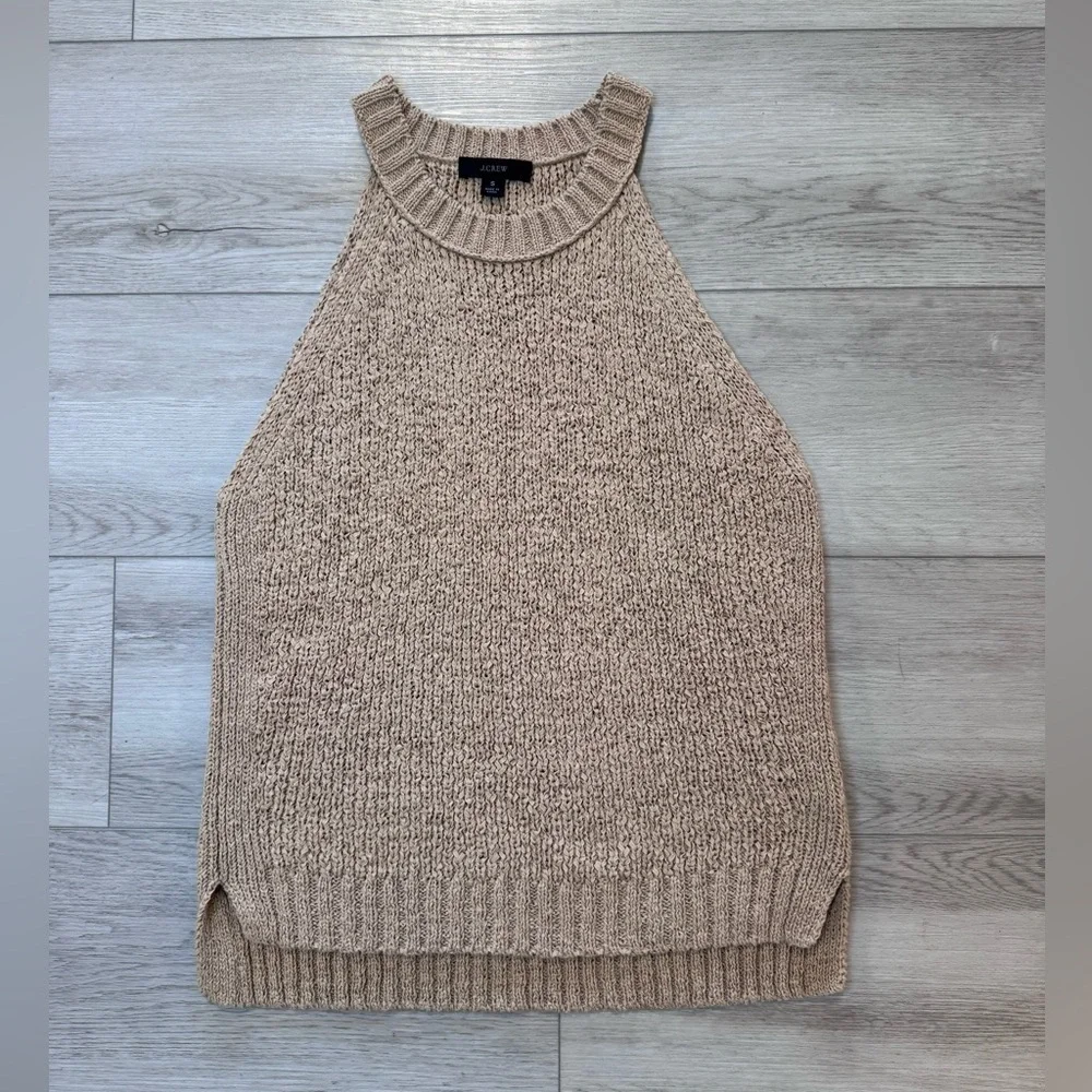 J CREW Sweater Tank Top High Neck Textured Knit Natural Tan Sz S Preppy Vacation - Picture 2 of 11
